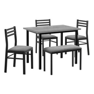 Monarch Specialties Dining Set, 5pcs Set, 40" Rectangular, Kitchen, Small, Black Metal, Grey Laminate, Grey Fabric, Contemporary, Modern