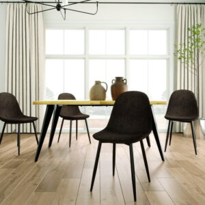 Homy Casa 5-Piece Rectangular Faux Natural Wooden Dining Table Set with 4 Ergonomic Upholstered Chairs, Grey Fabric