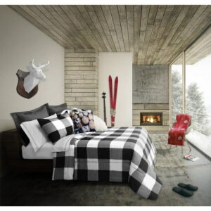 Safdie & Co. Comforter Set 3PC K Revers. Buffalo Plaid White/Black