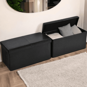 Homy Casa Set of 2 Modern Foldable Bench with Storage, Black PVC Seat for Hallway Bedroom