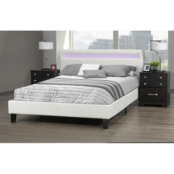 Dhara Queen Platform Bed with LED Lighting, White