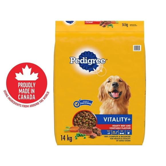 PEDIGREE VITALITY+ Dry Food For Adult Dogs Hearty Beef & Vegetable Flavour - Supports Strong Bones and Healthy Teeth - With Calcium, 8-20kg