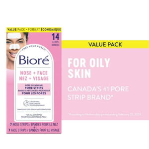 Bioré Deep Cleansing Nose + Face Pore Strips, Mixed Value Pack for Instant Pore Unclogging and Blackhead Removal, 14ct (7 Face + 7 Nose) - Made in Japan, Dermatologist Tested | 14 ct