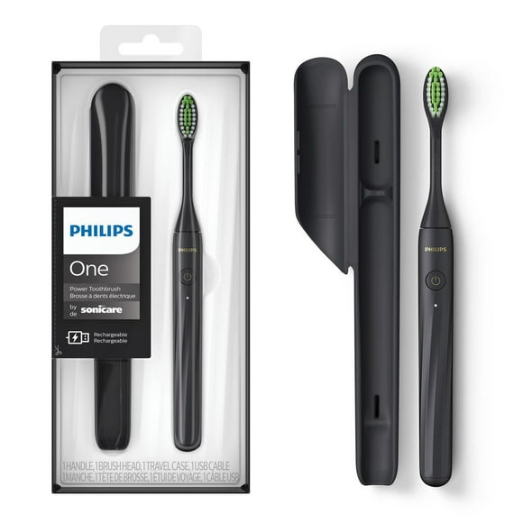 Philips One by Sonicare Shadow Black Rechargeable Toothbrush, HY1200/26, One by Sonicare Shadow Black Rechargeable