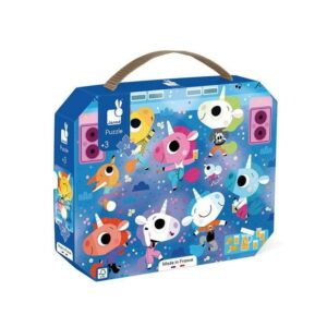 Janod - Puzzle - Unicorn Rock Concert - 24 Pieces - Size 50 x 40 cm - Glitter - Model Poster Included - Early-Learning - Fine Motor Skills - For Children From 3 Years + - Multilingual - J02556