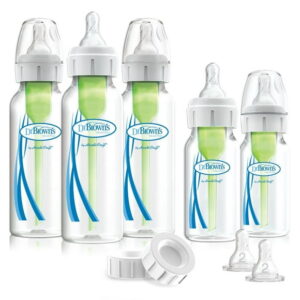 Dr. Browns Natural Flow Anti-Colic Options+ Narrow Baby Bottle Newborn Gift Set with Baby Bottle Travel Caps