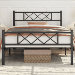 Fullfurnique Simple Metal Platform Bed Frame with Headboard and Footboard, Twin, Black
