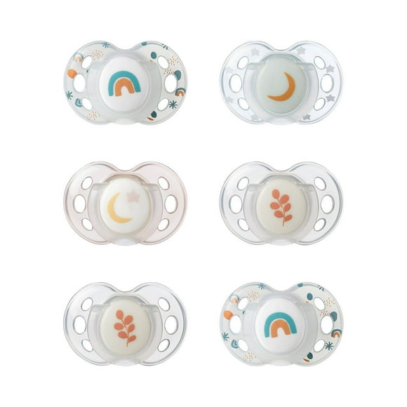 Tommee Tippee Night Time Glow in the Dark Pacifiers, Symmetrical Design, BPA-Free Silicone, 18-36m, 6 Count