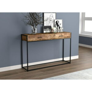 Safdie & Co. Console Table 48L Brown Reclaimed Wood 2 Drawers Black Metal