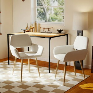 Homy Casa 2 Pack Upholstered Dining Chairs with Armrests and Faux Wood Metal Legs for Modern Homes