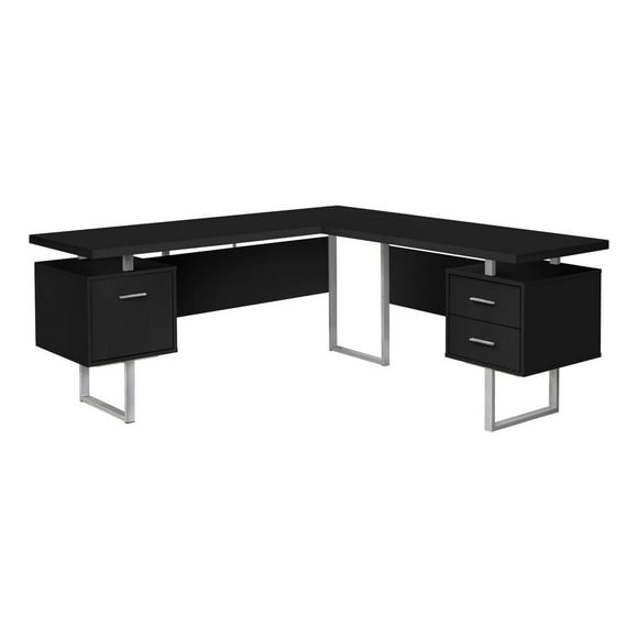 Monarch Specialties Computer Desk, Home Office, Corner, Left, Right Set-up, Storage Drawers, 70"l, L Shape, Work, Laptop, Metal, Laminate, Black, Grey, Contemporary, Modern