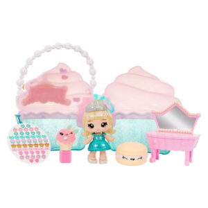 Yummiland Beauty Bag Playset + Lip Gloss Doll - Cupcake Bag Includes Exclusive Callie Birthday Cake, Nail Polish + Nail Stickers, Body Shimmer, Doll Playset, Cosmetic Play, 4+