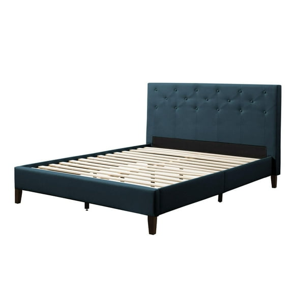 CorLiving Nova Ridge Upholstered Queen Size Platform Bed Frame with Slats and Headboard - No Box Spring Required