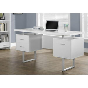 Monarch Specialties Computer Desk, Home Office, Laptop, Left, Right Set-up, Storage Drawers, 60"l, Work, Metal, Laminate, White, Grey, Contemporary, Modern