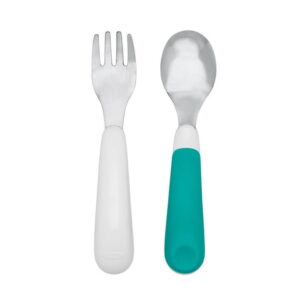 OXO Tot - On The Go Fork & Spoon Set - Baby Feeding Stainless Steel with Travel Case Sized for Little Mouths from 12 Months and Up - Teal - 61132800
