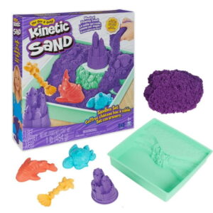 Kinetic Sand Sandbox Set, 1lb Purple Play Sand, Sandbox Storage, 4 Molds and Tools, Sensory Toys for Kids Ages 3+