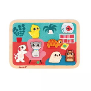 JANOD - Chunky Puzzle Familiar Animals - FSC Wood - 7 pieces - Fine Motor Skills Development, Concentration, and Imagination - From 18 Months