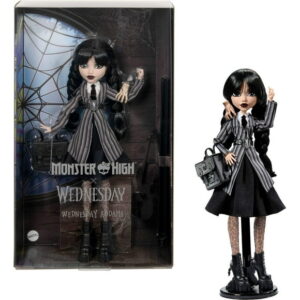 Monster High Wednesday Collectible Doll, Wednesday Addams in Nevermore Academy Uniform with Thing, Ages 6+