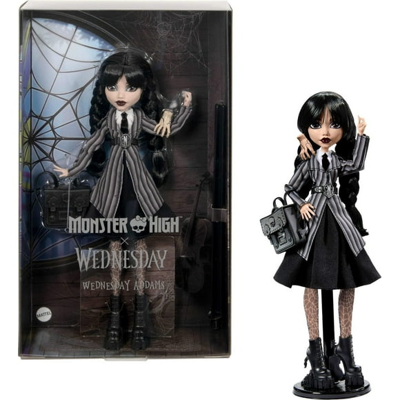 Monster High Wednesday Collectible Doll, Wednesday Addams in Nevermore Academy Uniform with Thing, Ages 6+