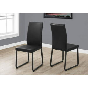 Monarch Specialties Dining Chair, Set Of 2, Side, Upholstered, Kitchen, Dining Room, Pu Leather Look, Metal, Black, Contemporary, Modern