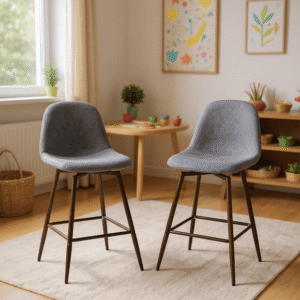 Homy Casa Sleek Modern Bar Stools, 26 in. Seat Height, Set of 2 with Fabric Upholstery, Grey