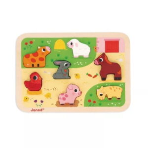 Janod - Chunky Jigsaw Puzzle Farm - 7 Pieces - Promotes Fine Motor Skills, Concentration and Imagination - from 18 Months