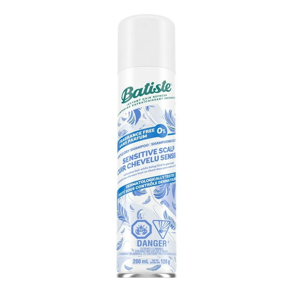 Batiste Dry Shampoo Spray Sensitive Scalp Unscented, Refresh Hair and Absorb Oil, Waterless Shampoo for Added Hair Texture and Volume, Paraben & Sulfate Free, Dermatologically Tested, 200ml, This lightweight formula is developed and suitable for sensitive scalp