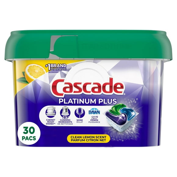 Cascade Platinum Plus Dishwasher Pods, Dish Detergent ActionPacs, Clean Lemon, 30CT