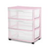 Sterilite Wide 3 Drawer Cart, Pink