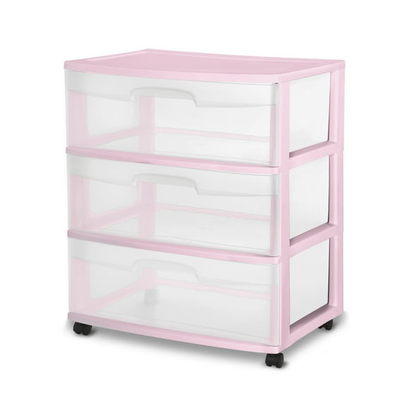 Sterilite Wide 3 Drawer Cart, Pink