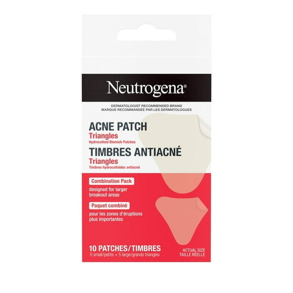 Neutrogena Triangle Acne Patches, Acne Treatment for Face, Ultra-Thin Hydrocolloid Patches Provide Optimal Healing for Pimples, 2 Sizes, 10 Patches