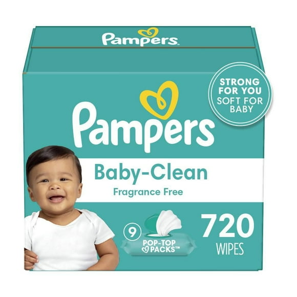 Pampers Baby Clean Wipes Fragrance Free 9X Pop-Top Packs, 720CT