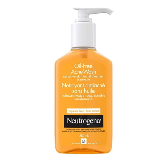 Neutrogena Oil-Free Acne Fighting Fragrance-Free Facial Cleanser, 2% Salicylic Acid Acne Treatment, Daily Oil-Free Acne Face Wash for Acne-Prone Skin with Salicylic Acid, 269 mL