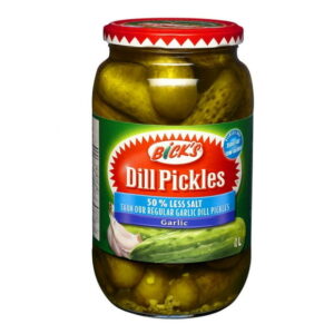 Bick’s® 50% Less Salt Garlic Whole Dill Pickles, 1 L