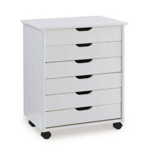 Craydon Six-Drawer Wide Roll Cart, Whitewash