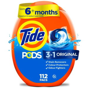 Tide PODS laundry detergent pacs, 3-in-1 Stain Remover, Odor Fighter, Color Protector, HE compatible, Original Scent, 112CT