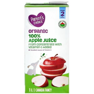 Parent's Choice Organic 100% Apple Juice from Concentrate with Vitamin C Added, 1 L