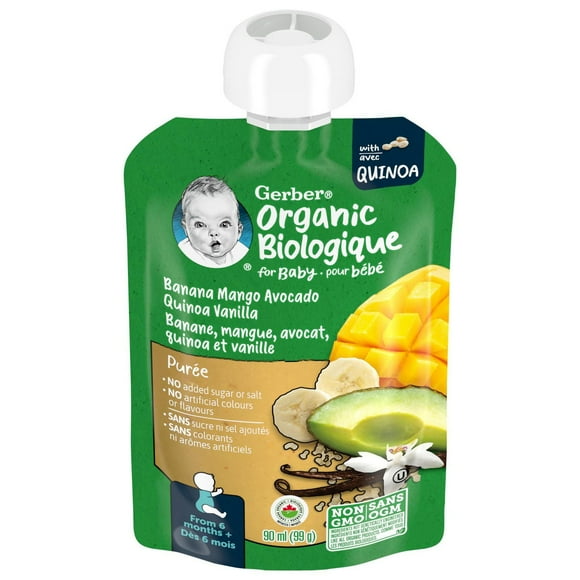 GERBER Organic Baby Purée Banana Mango Avocado Vanilla Quinoa, 90 mL