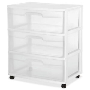 Sterilite Wide 3 Drawer Cart, White, STER 3 DRAWER WIDE CART - WHITE