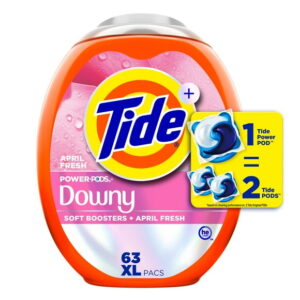 Tide Power PODs + Downy Laundry Detergent Pods, Soft Boosters + April Fresh, Detergent soap pacs for Laundry washing, HE compatible, 63 Count