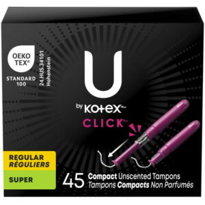 U by Kotex Click Compact, Tampons, Multipack, Regular/Super Absorbency, Unscented, 45 Count