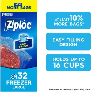 Ziploc® Freezer Bags with Stay Open Technology, Large, 28 Bags