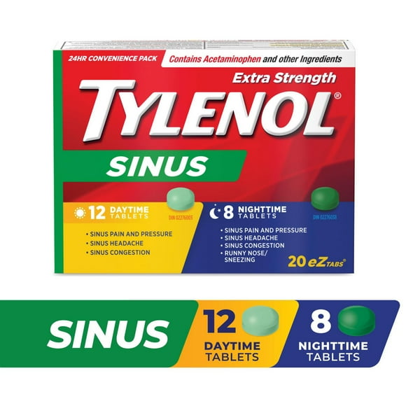 Tylenol Extra Stength Sinus eZ Tabs, Relieves Sinus congestion & other Sinus symptoms, Daytime & Nighttime, Convenience Pack, 20 Count
