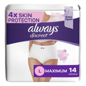 Always Discreet for Sensitive Skin Underwear, Four Times Skin Protection, Dermatologically Tested, Fragrance-Free, Maximum Absorbency L