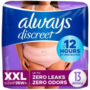 Always Discreet Adult Incontinence Underwear for Women and Postpartum Underwear, XXL, Up to 100% Bladder Leak Protection,