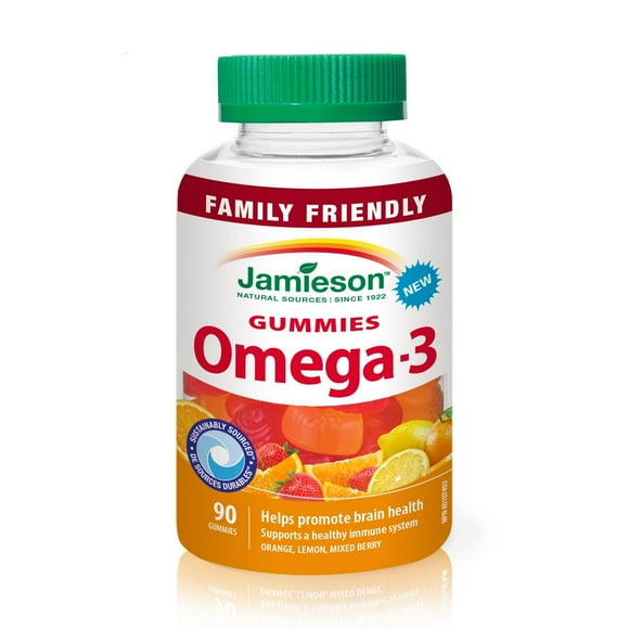 Jamieson Family-Friendly Omega-3 Gummies with Vitamin D, 40 mg, Fruit Flavour, 90 Count