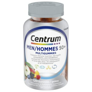 Centrum MultiGummies Men 50+ Multivitamin and Multimineral Supplement, Sour Apple, Tropical, and Mixed Berry Flavours, 120 Count, 120 Count