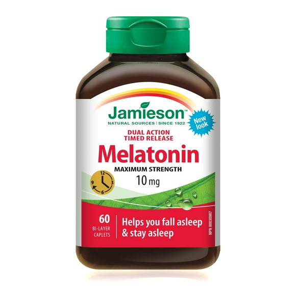 Jamieson Maximum Strength Dual Action Timed Release Melatonin Caplets, 60 bi-layer caplets