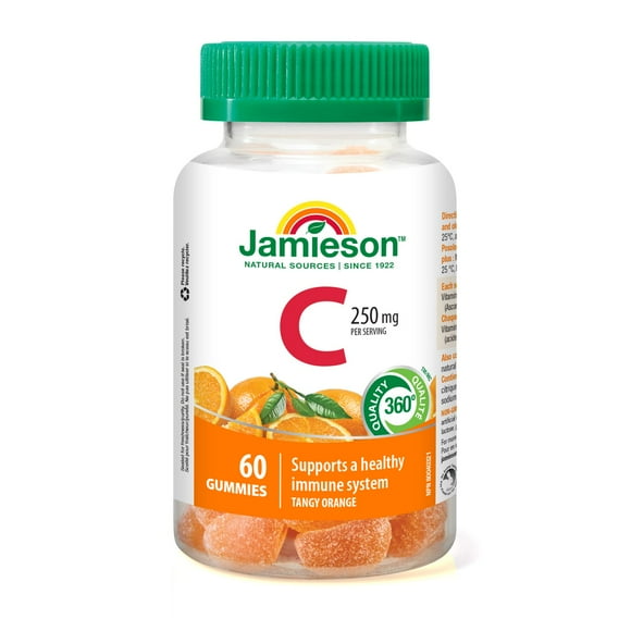 Jamieson Vitamin C 250 mg Gummies Tangy Orange Flavour, 60 gummies