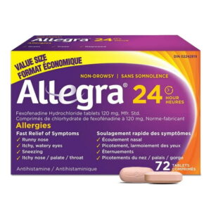 Allegra 24 Hour Allergy Medication, Non Drowsy, Fast and Effective Allergy Relief Medicine for Sneezing, Watery Eyes and Itchy Throat, Fexofenadine Hydrochloride 120 mg, 72 Tablets, Value Size, 72 ct
